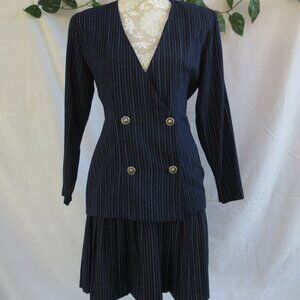 Vintage 80s Skirt Suit Lightweight Navy Pin Striped A Line Jacket Skirt Size 3